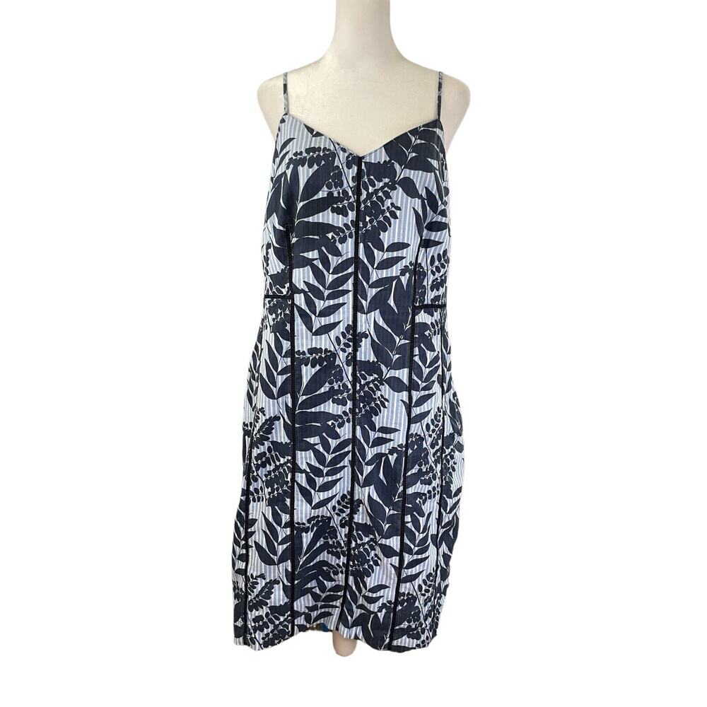 Banana Republic 14 Cotton Dress Blue Stripe Floral Spaghetti Strap Knee Length